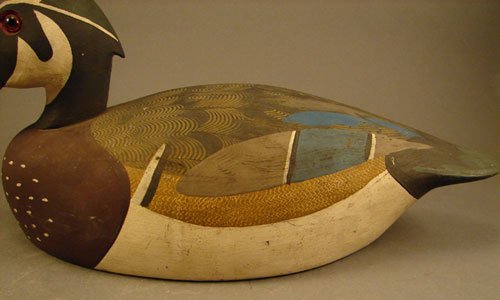 Decoy, hand painted with glass eyes. 6"h x 6"w x 1 - 5