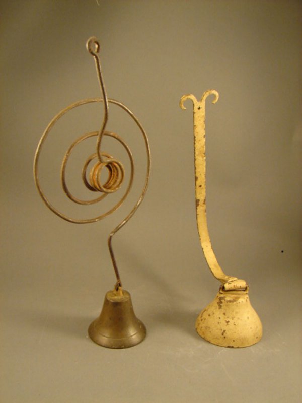2 Antique Door Alarm Bells. One spring wire and t