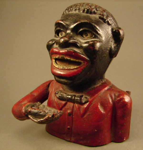 "Jolly Nigger" Mechanical bank. 7"h x 5 1/2"w x 5