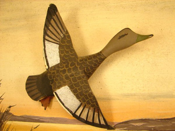 Pair of Signed Conklin duck carvings, framed. ss: - 3