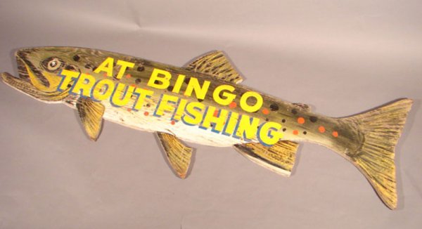 Large Fish Sign from Bingo Lake, Indiana with "At