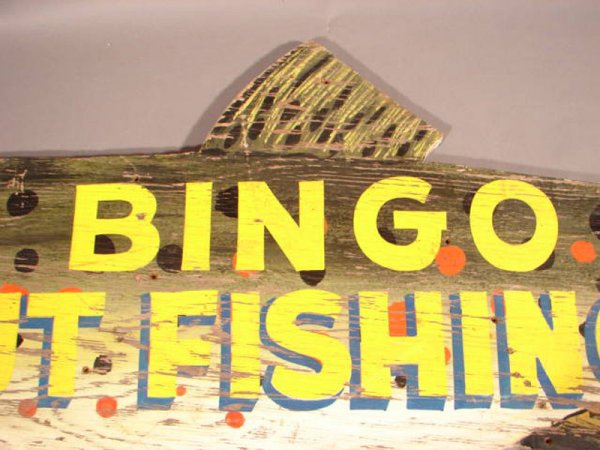 Large Fish Sign from Bingo Lake, Indiana with "At - 3