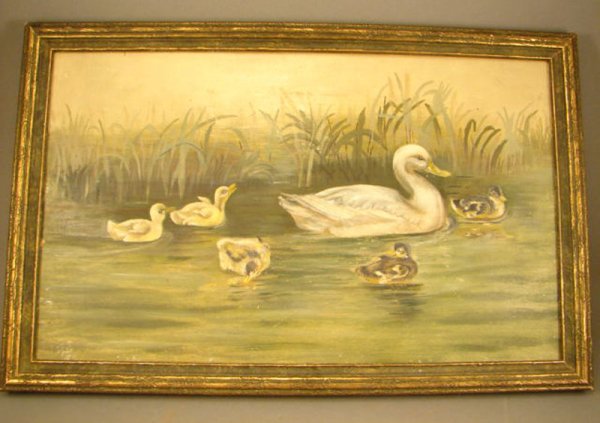 Oil Painting on Board of Ducks on Pond. artist un - 2