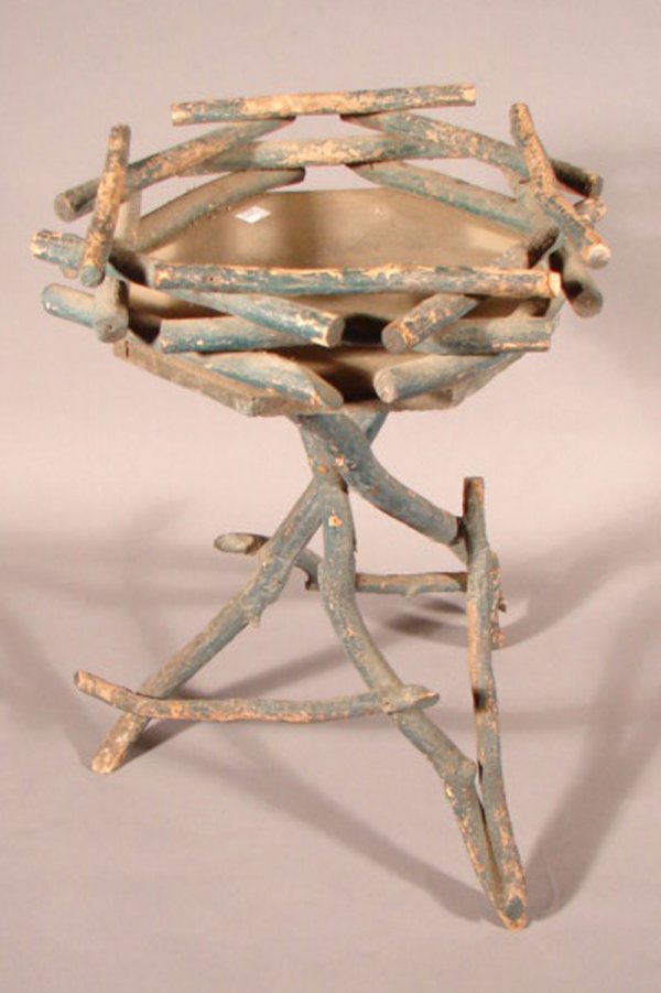 Rustic Adirondack Blue Painted Twig Stand. 25"h x