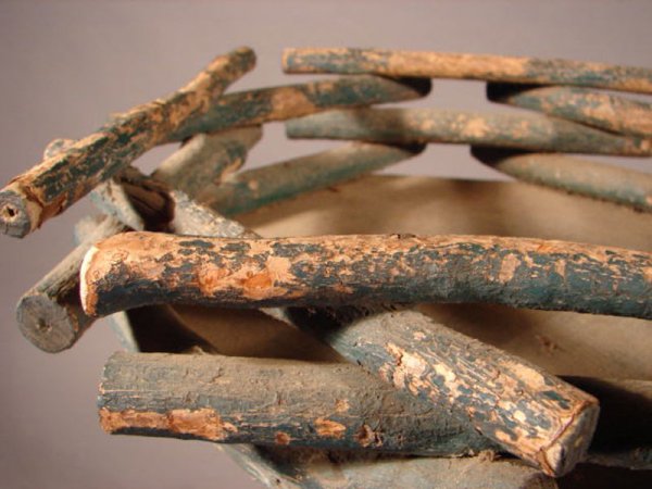 Rustic Adirondack Blue Painted Twig Stand. 25"h x - 6