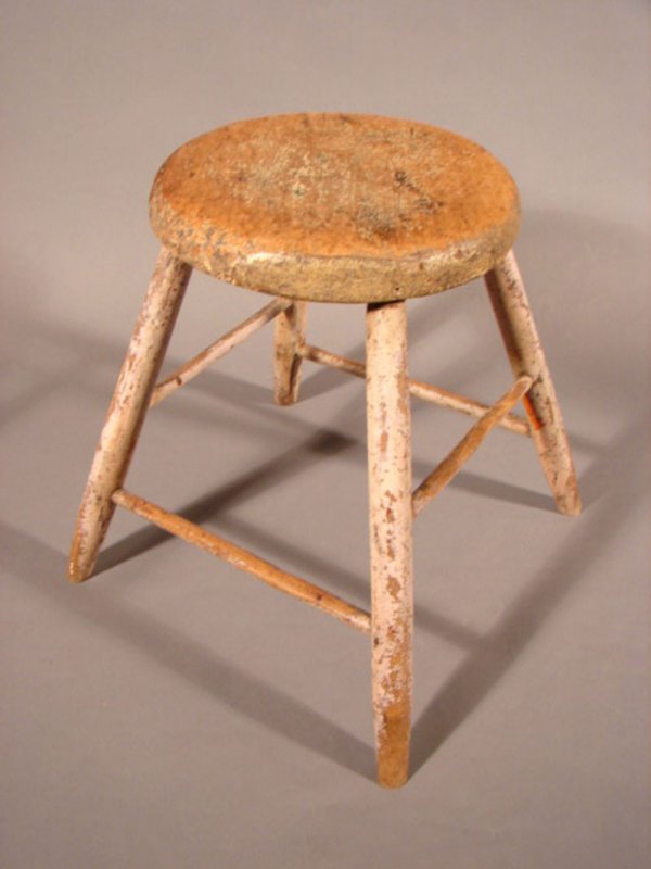 White painted Windsor stool. 16"h x 17"w x 16"d