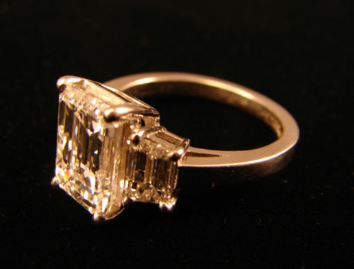 3.08 Carat E Color Diamond Emerald Cut Ring - 2