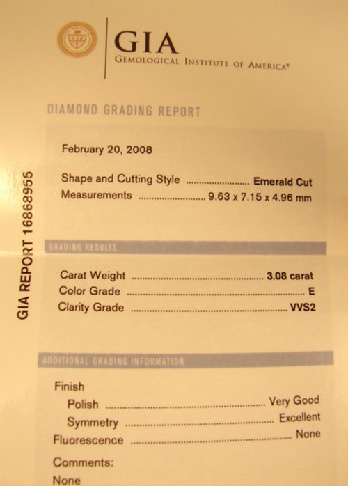 3.08 Carat E Color Diamond Emerald Cut Ring - 7