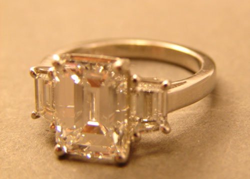3.08 Carat E Color Diamond Emerald Cut Ring - 9