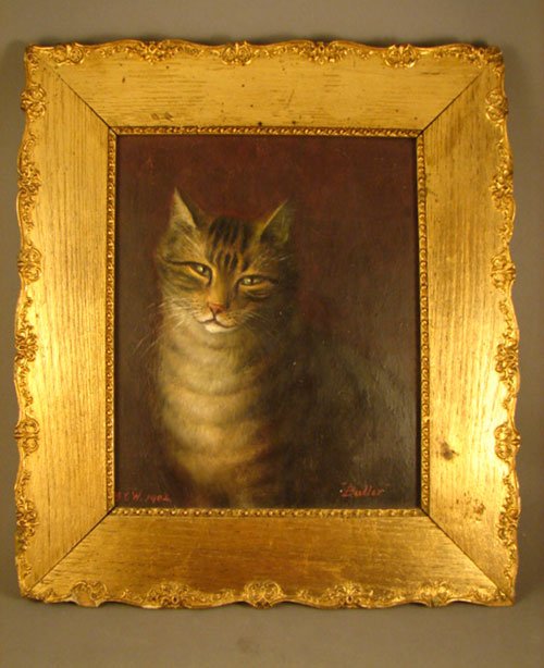 Antique Oil Painting on Canvas, Portrait of a cat. - 2