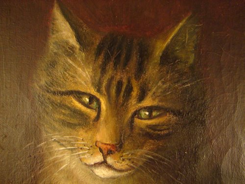 Antique Oil Painting on Canvas, Portrait of a cat. - 3