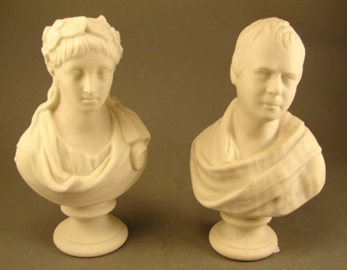 Two Antique Parian Porcelain Busts of Man and Wom