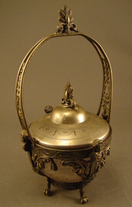 Antique Figural Sweet Meat Jar. Silver plate Hold