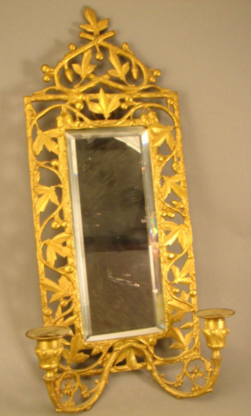 Antique Gilt Metal Hanging Candle Sconce with Bev