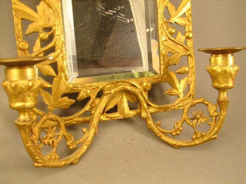 Antique Gilt Metal Hanging Candle Sconce with Bev - 4