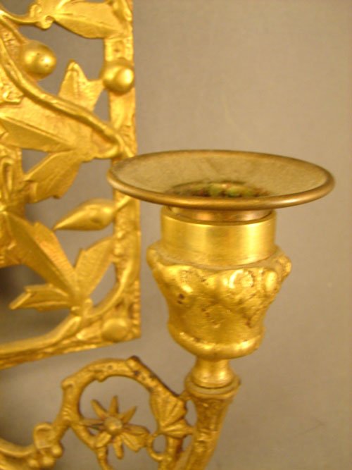 Antique Gilt Metal Hanging Candle Sconce with Bev - 6