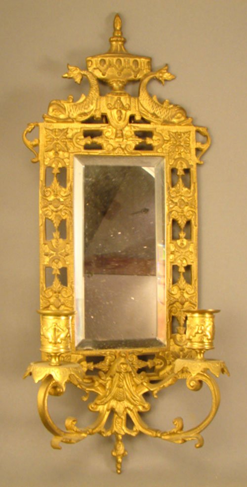 Antique Gilt Metal Hanging Candle Sconce with Bev