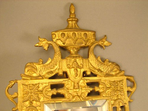 Antique Gilt Metal Hanging Candle Sconce with Bev - 2