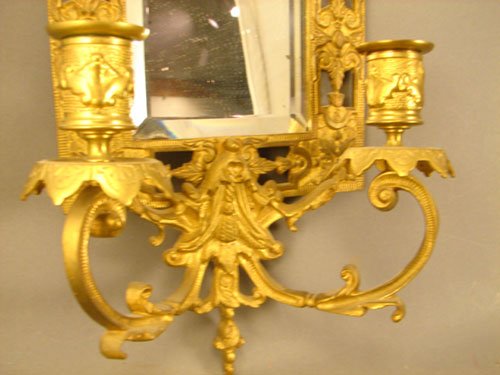 Antique Gilt Metal Hanging Candle Sconce with Bev - 4
