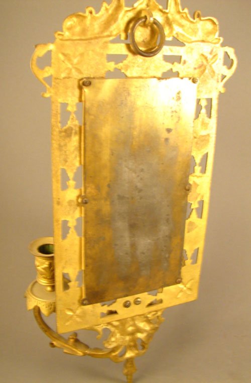 Antique Gilt Metal Hanging Candle Sconce with Bev - 6