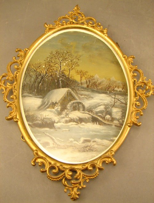 Antique Oil Painting on Board. Winter Landscape,