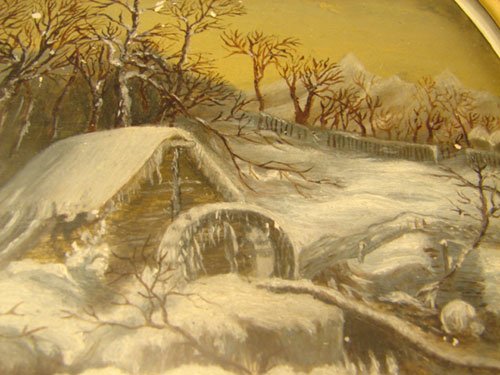 Antique Oil Painting on Board. Winter Landscape, - 3