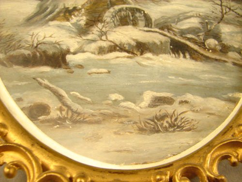 Antique Oil Painting on Board. Winter Landscape, - 4