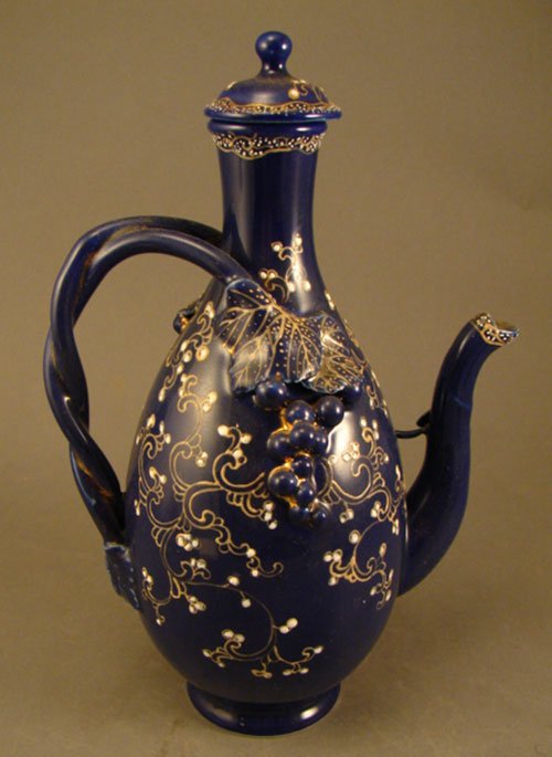 Antique Porcelain Teapot with Raised Grape and Vi