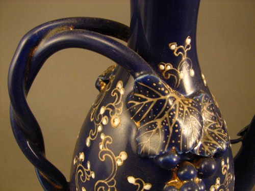Antique Porcelain Teapot with Raised Grape and Vi - 3