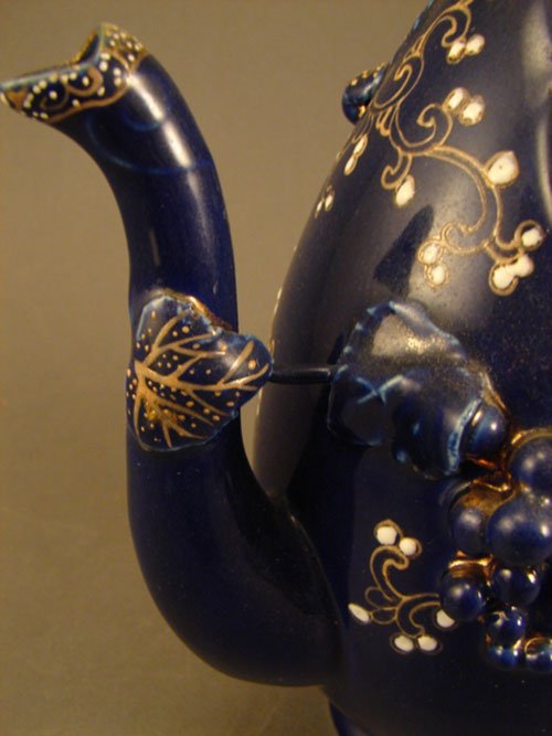 Antique Porcelain Teapot with Raised Grape and Vi - 4