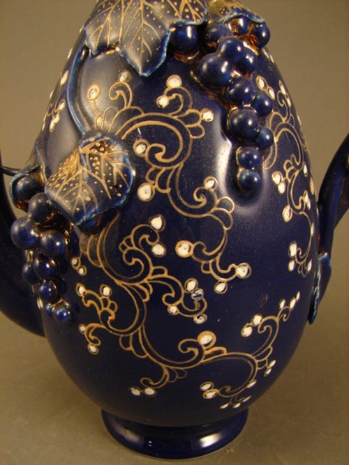 Antique Porcelain Teapot with Raised Grape and Vi - 5