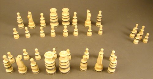 Antique Lathe Turned and Hand Carved Bone Chess S