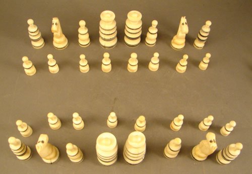 Antique Lathe Turned and Hand Carved Bone Chess S - 2