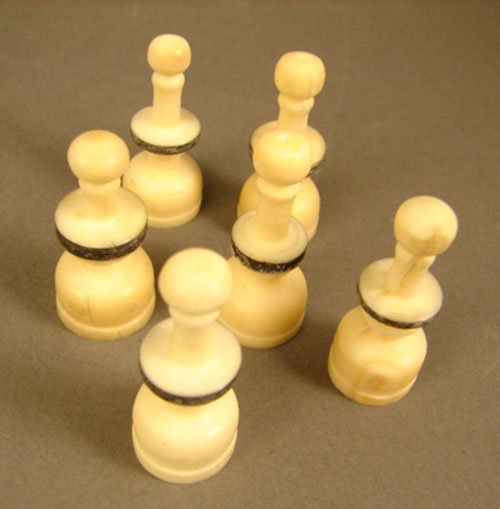 Antique Lathe Turned and Hand Carved Bone Chess S - 3