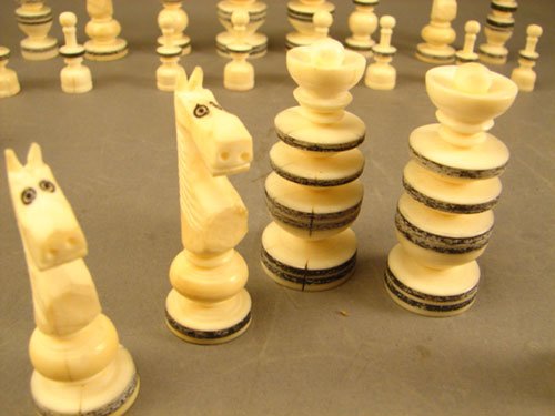 Antique Lathe Turned and Hand Carved Bone Chess S - 4