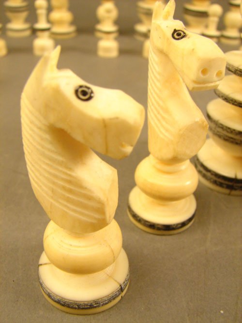 Antique Lathe Turned and Hand Carved Bone Chess S - 5