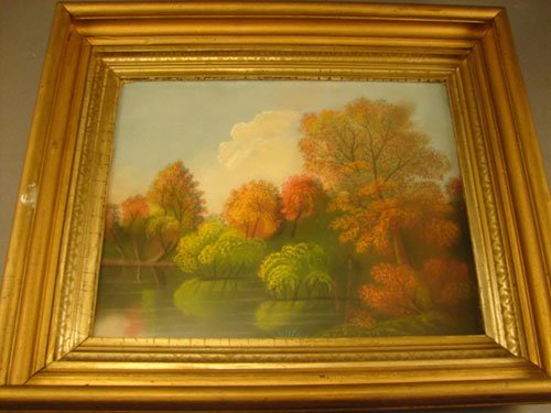 19th Pastel Landscape Painting with Trees and Wat - 2