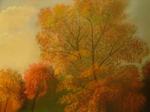 19th Pastel Landscape Painting with Trees and Wat - 3