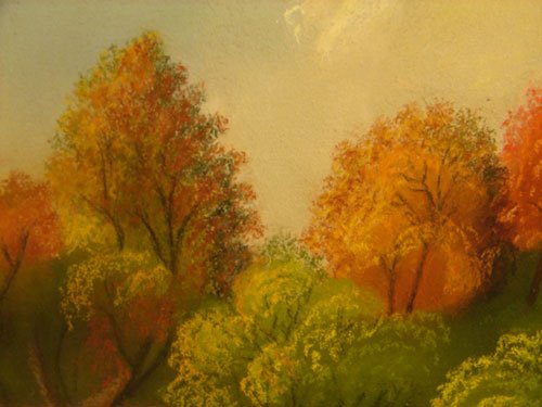19th Pastel Landscape Painting with Trees and Wat - 4