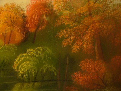 19th Pastel Landscape Painting with Trees and Wat - 5