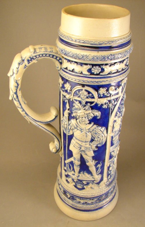 ANTIQUE STONEWARE COBALT DECORATED TANKARD