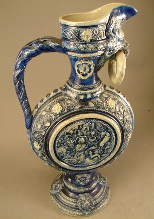 Antique Salt Glazed Ewer. Probably German. Cobalt