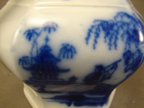 Scinde Pattern Antique Flow Blue Pitcher. 5 3/4"h - 4