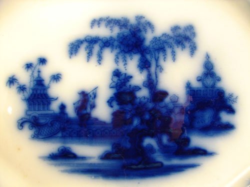 Scinde Pattern Antique Flow Blue Platter. 1 1/2"h - 2