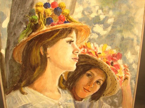 Oil Painting on Canvas depicting two Young Girls - 5