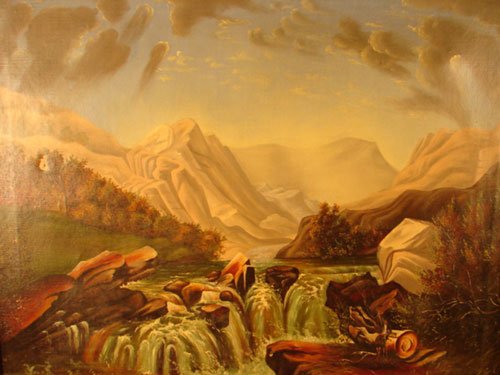 Antique Oil Painting on Canvas American School Fo