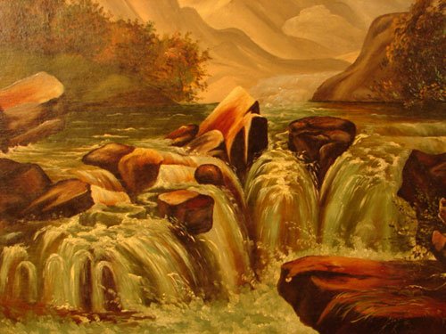 Antique Oil Painting on Canvas American School Fo - 3