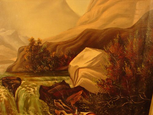 Antique Oil Painting on Canvas American School Fo - 4