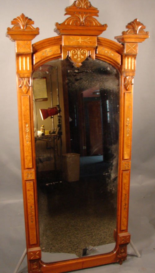 Eastlake Victorian Walnut Hanging Mirror with gil