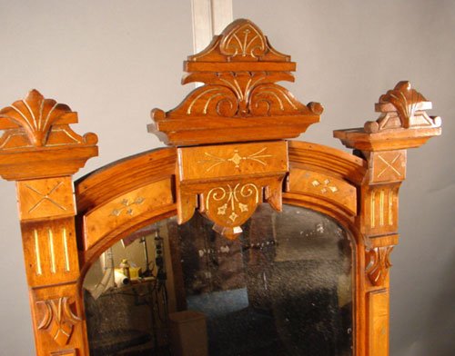 Eastlake Victorian Walnut Hanging Mirror with gil - 2